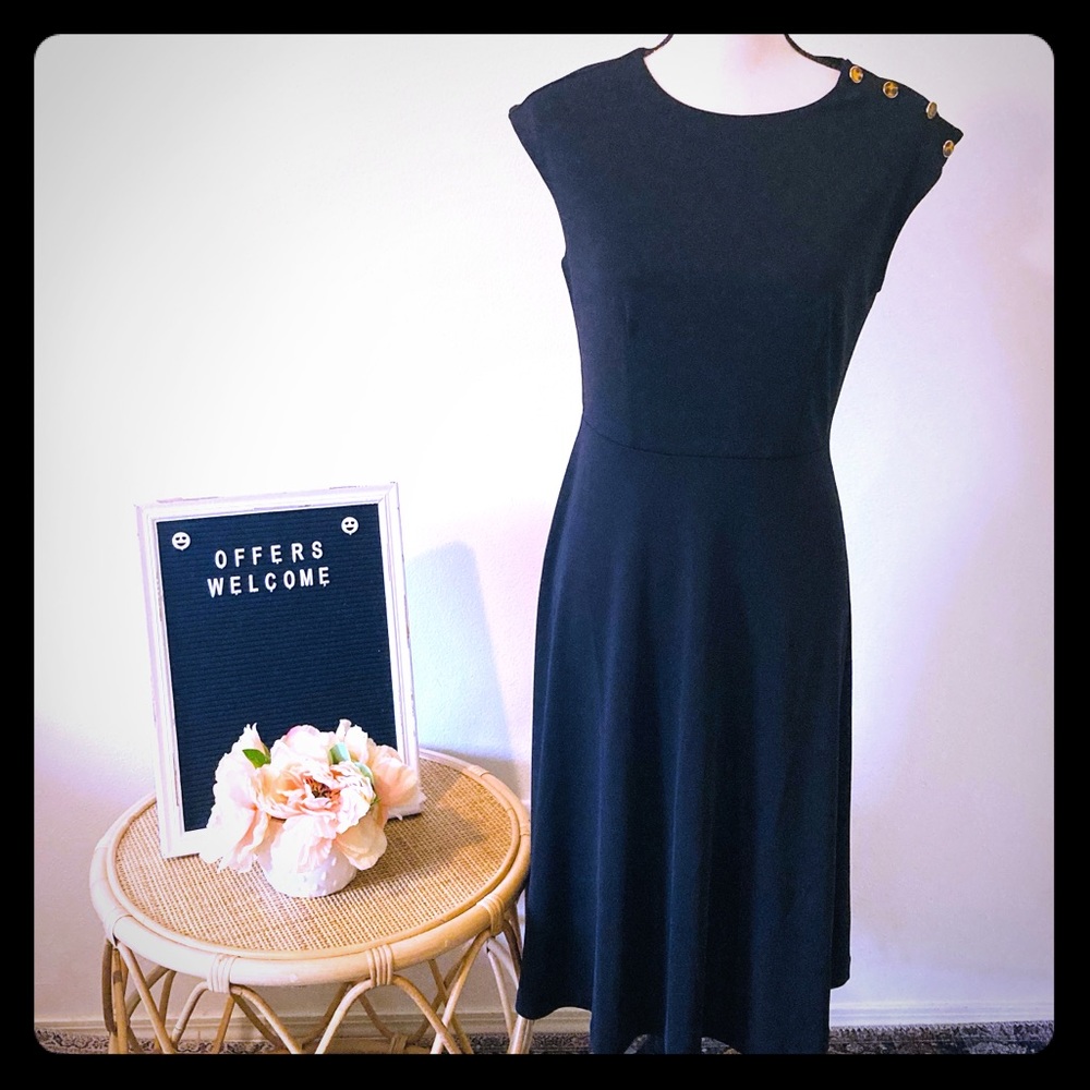 Shoulder Button Matte Jersey Flare Dress - Picture 1 of 16